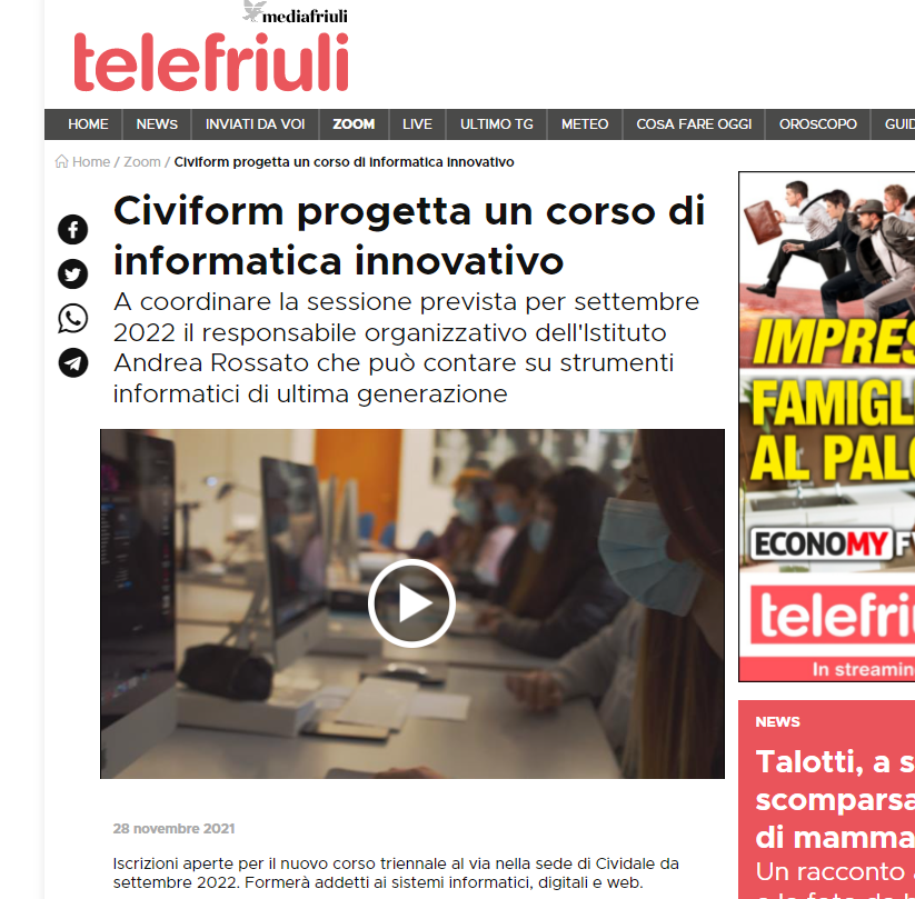 Al via corso Informatica Civiform Telefriuli.it